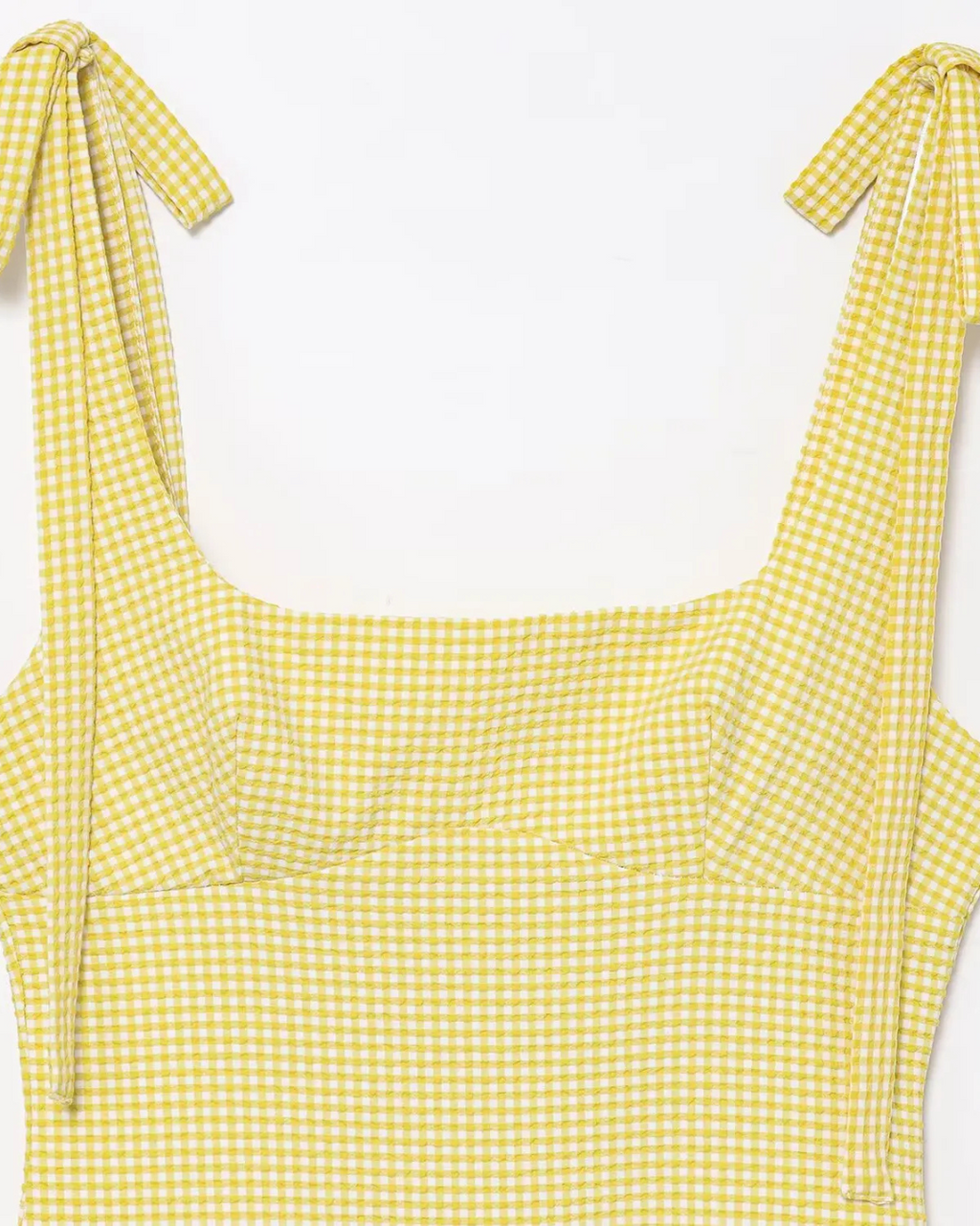 Gele Geruite Mini Jurk met Strikbandjes