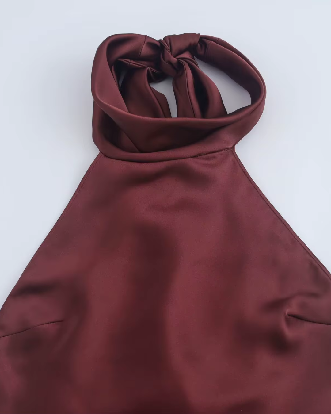 Bordeauxrode Halter Maxi Jurk van Satijn