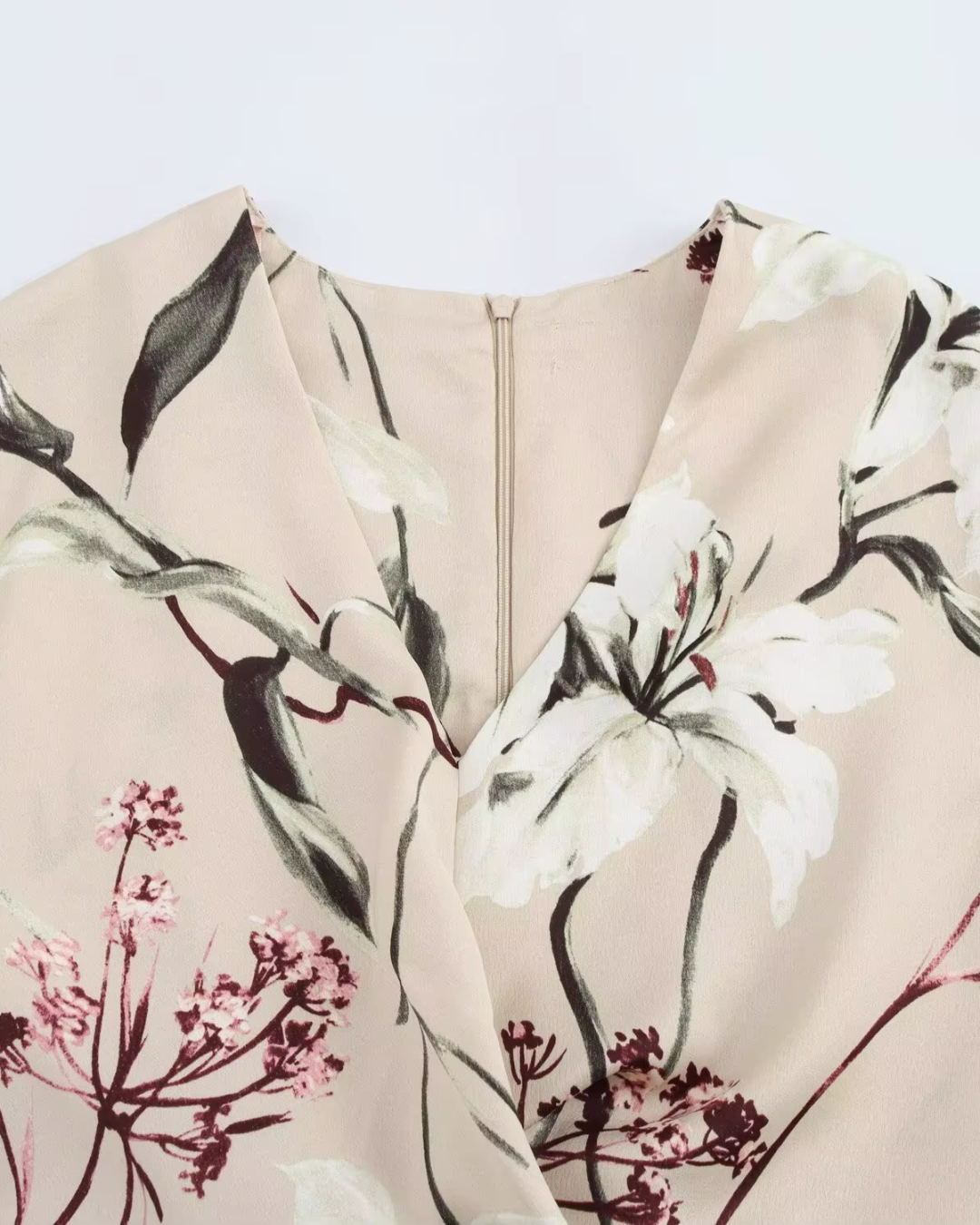 Beige Midi Jurk met Bloemenprint