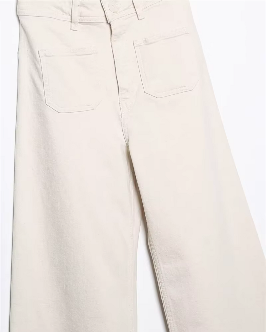 Crème Wide Leg Broek met Hoge Taille