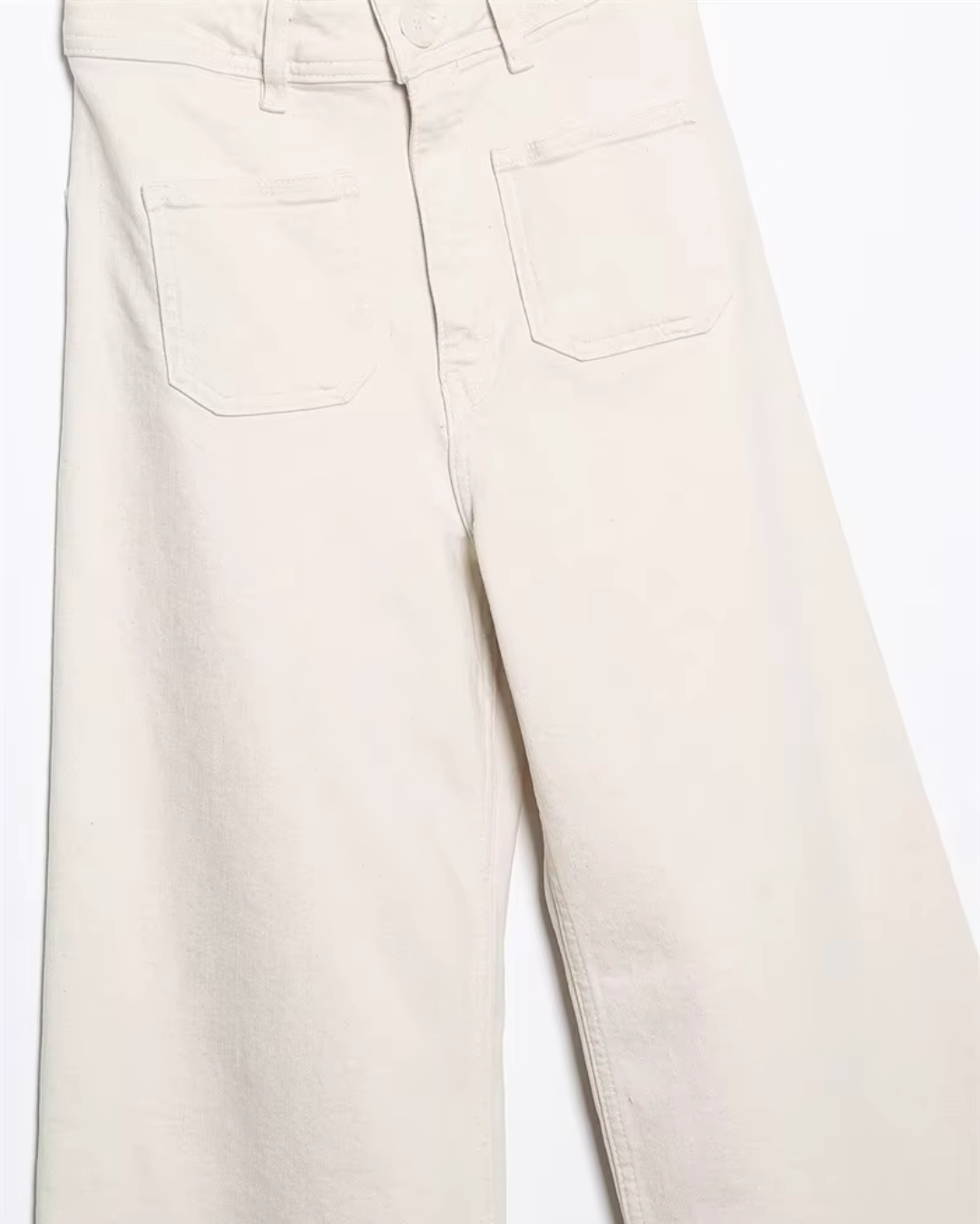 Crème Wide Leg Broek met Hoge Taille