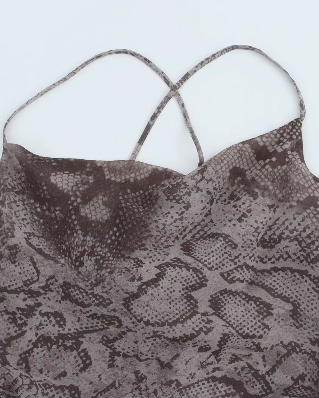 Slangenprint Midi Jurk met Spaghettibandjes