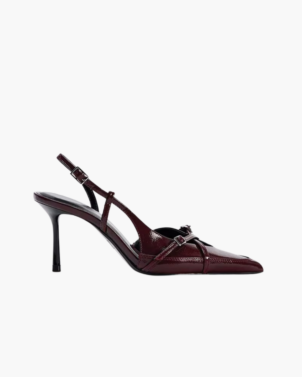 Bordeaux Slingback Pumps met Gespen – Lak Hakken met Puntige Neus
