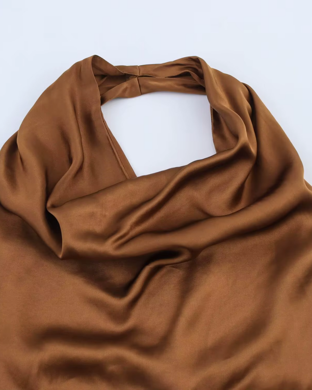 Bruine Satijnen Halter Maxi Jurk