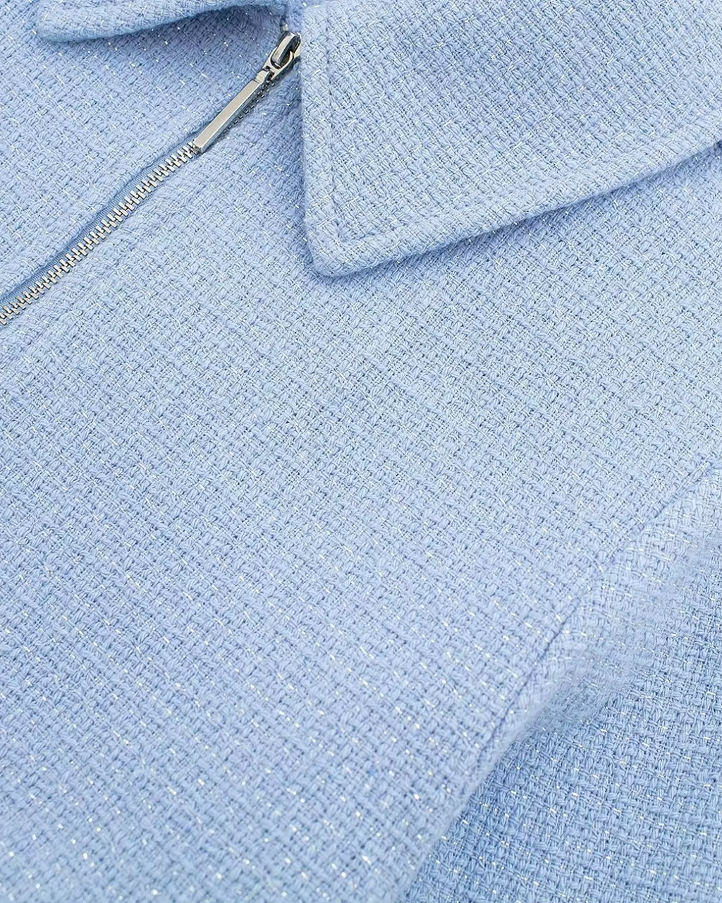 Lichtblauwe Cropped Damesjas met Kraag