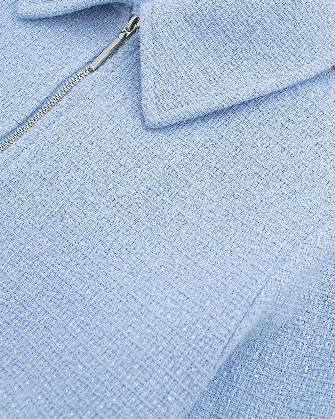 Lichtblauwe Cropped Damesjas met Kraag