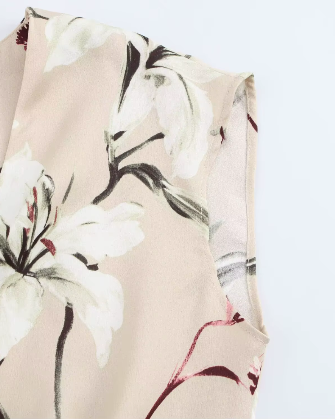 Beige Midi Jurk met Bloemenprint
