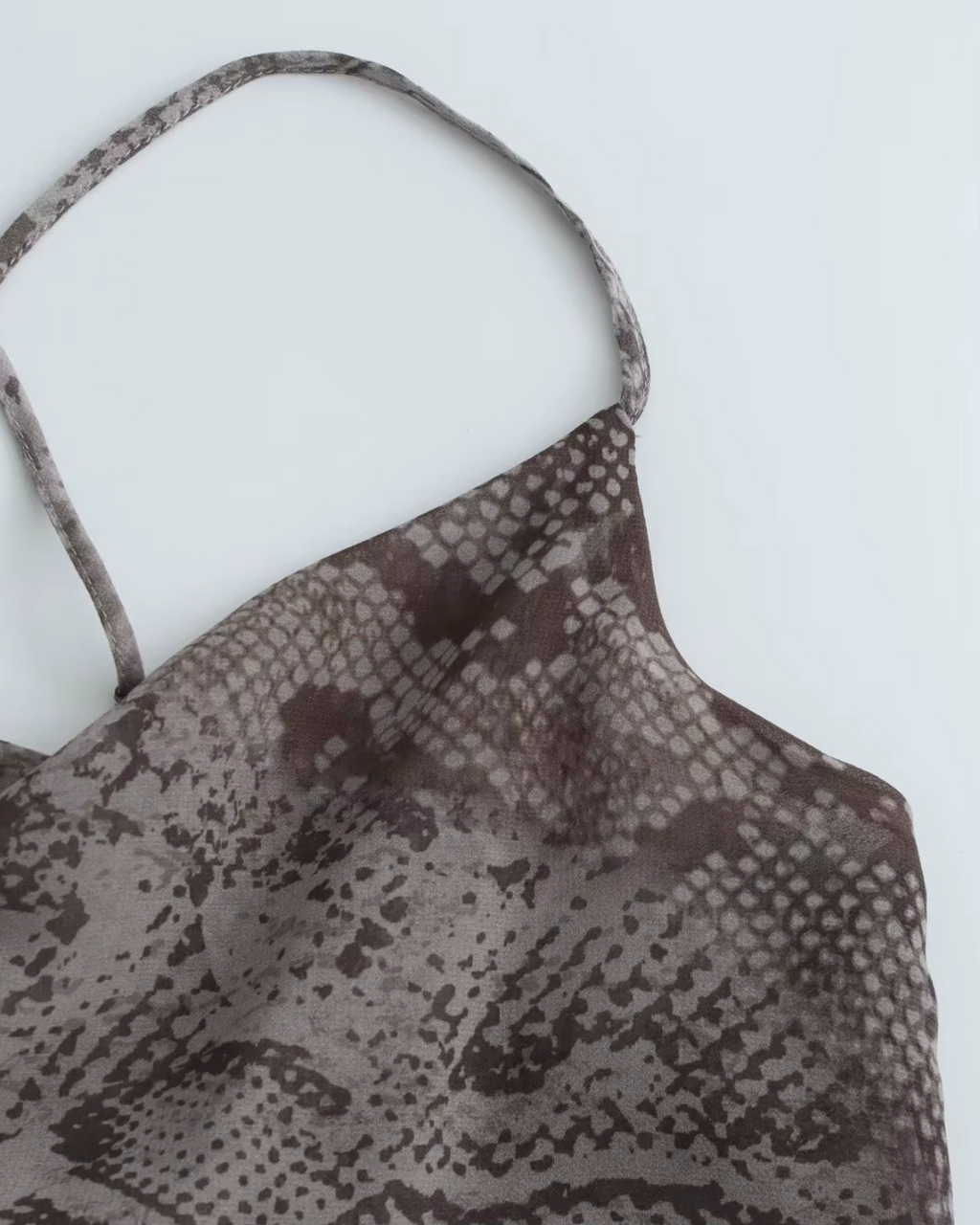 Slangenprint Midi Jurk met Spaghettibandjes