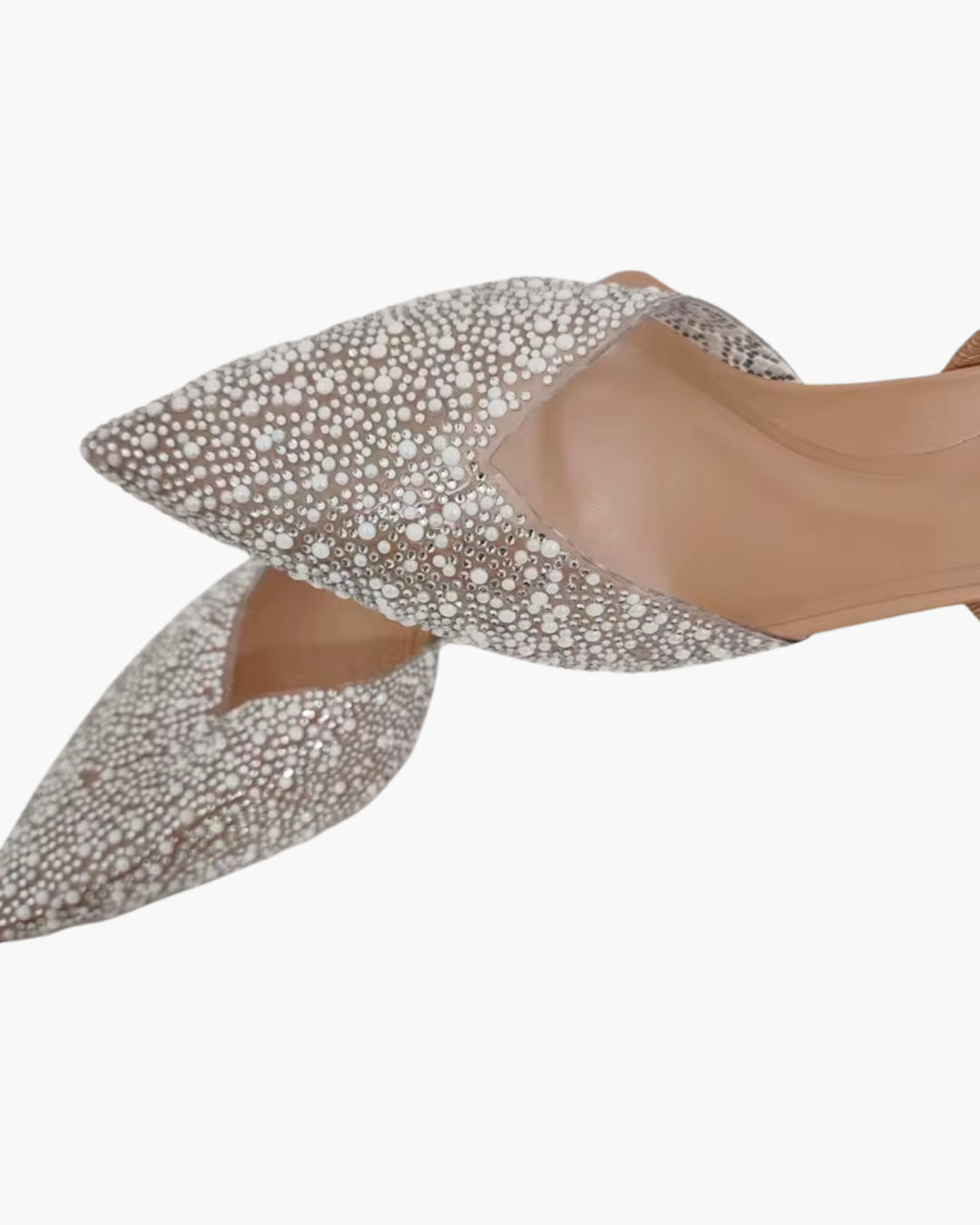 Beige Slingback Muiltjes met Strass – Puntige Hakken met Parels