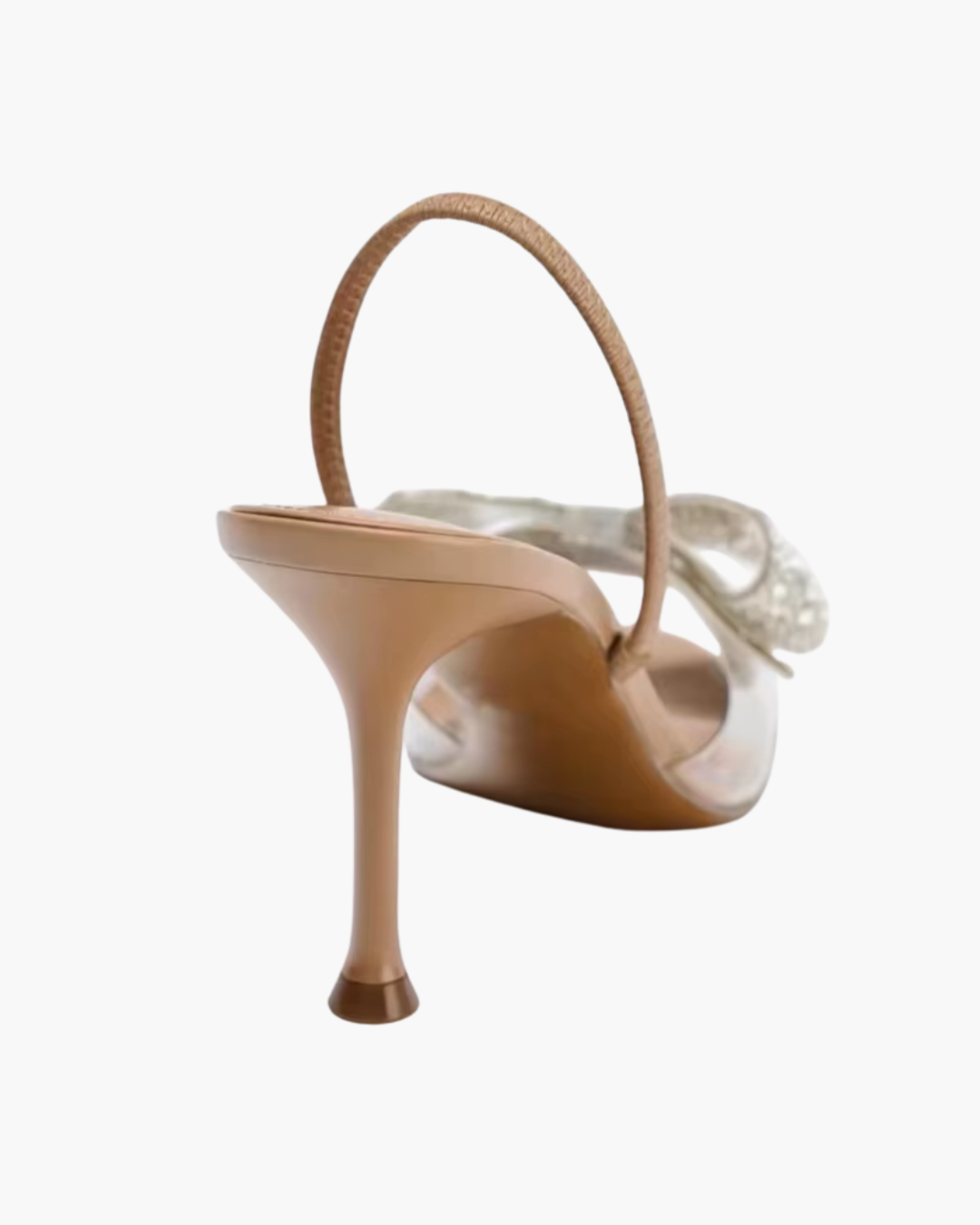 Beige Sandalen met Strass Strik – Hakken met Transparant Bandje