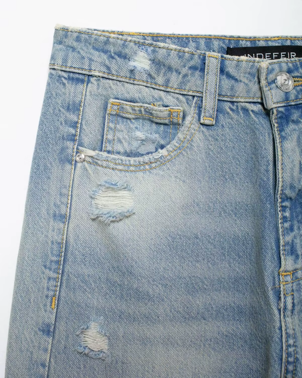 Lichtblauwe Wide Leg Jeans met Destroyed Details