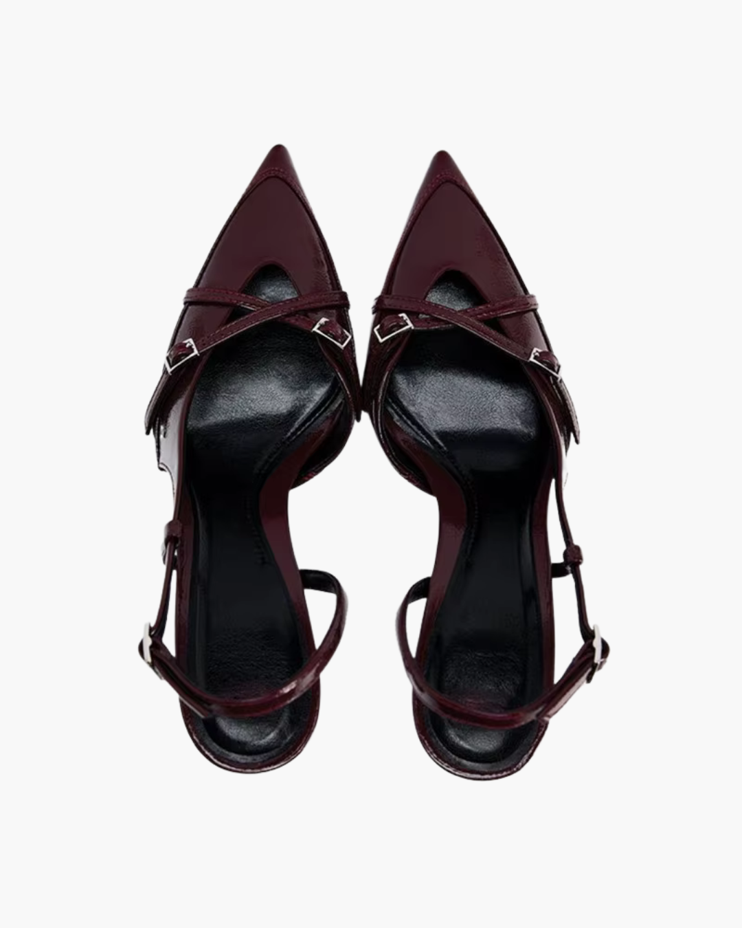 Bordeaux Slingback Pumps met Gespen – Lak Hakken met Puntige Neus