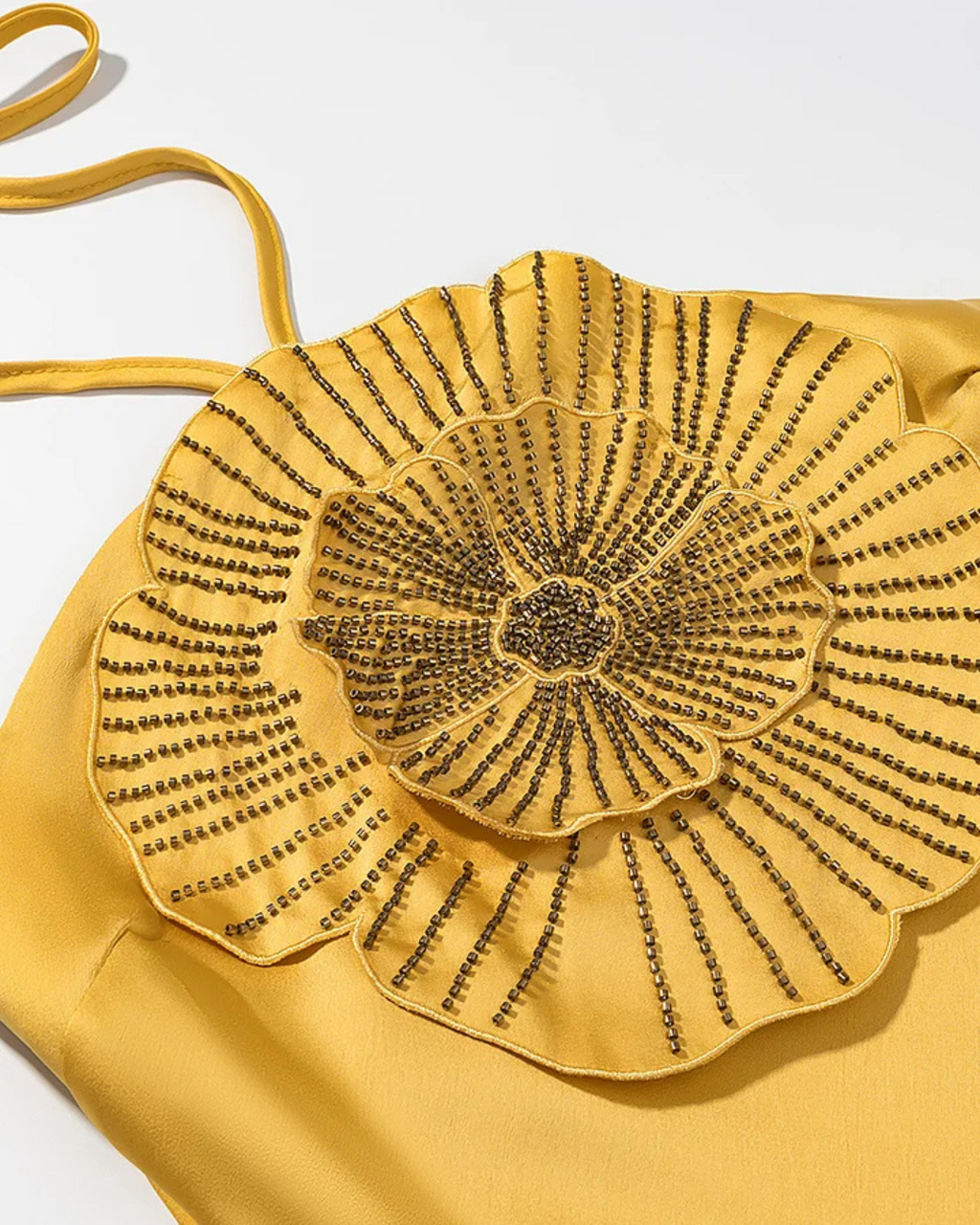 Gele Halter Maxi Jurk met 3D Bloem