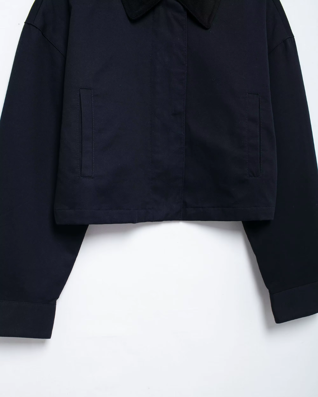 Donkerblauwe Cropped Damesjas met Kraag