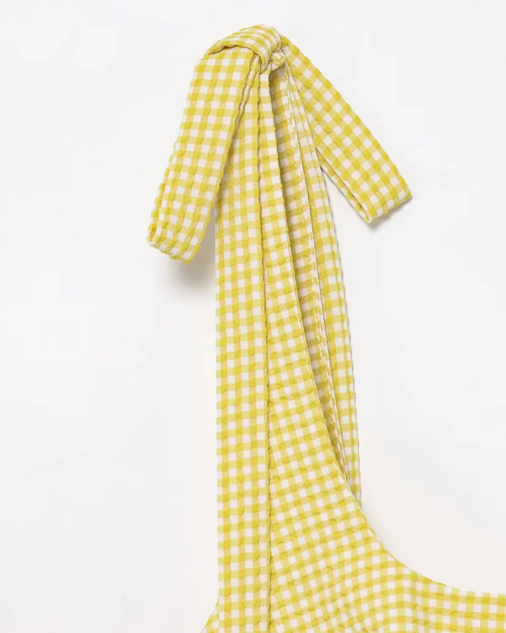 Gele Geruite Mini Jurk met Strikbandjes
