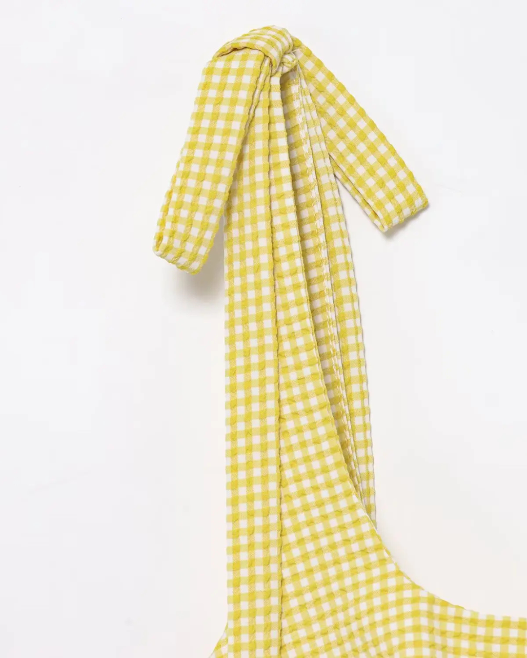 Gele Geruite Mini Jurk met Strikbandjes