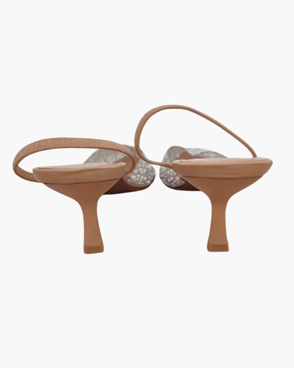 Beige Slingback Muiltjes met Strass – Puntige Hakken met Parels
