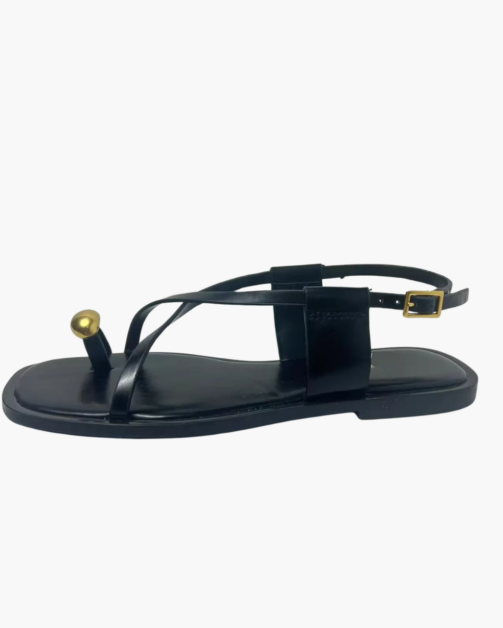 Zwarte Platte Sandalen met Gouden Detail – Teenslipper Sandalen Dames