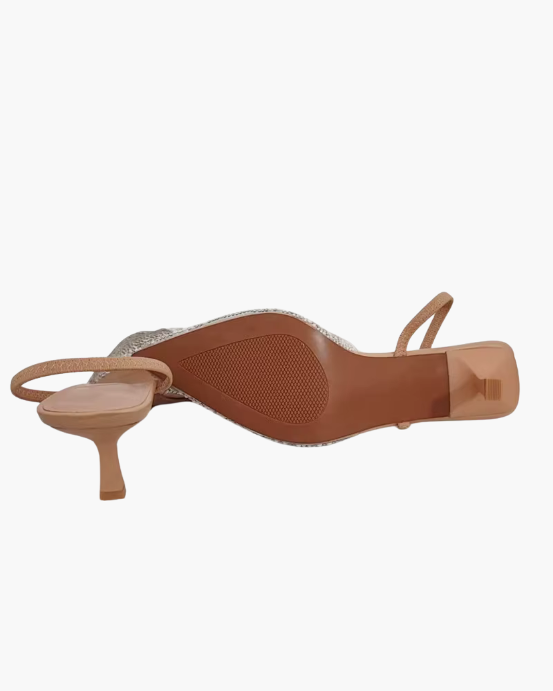 Beige Slingback Muiltjes met Strass – Puntige Hakken met Parels