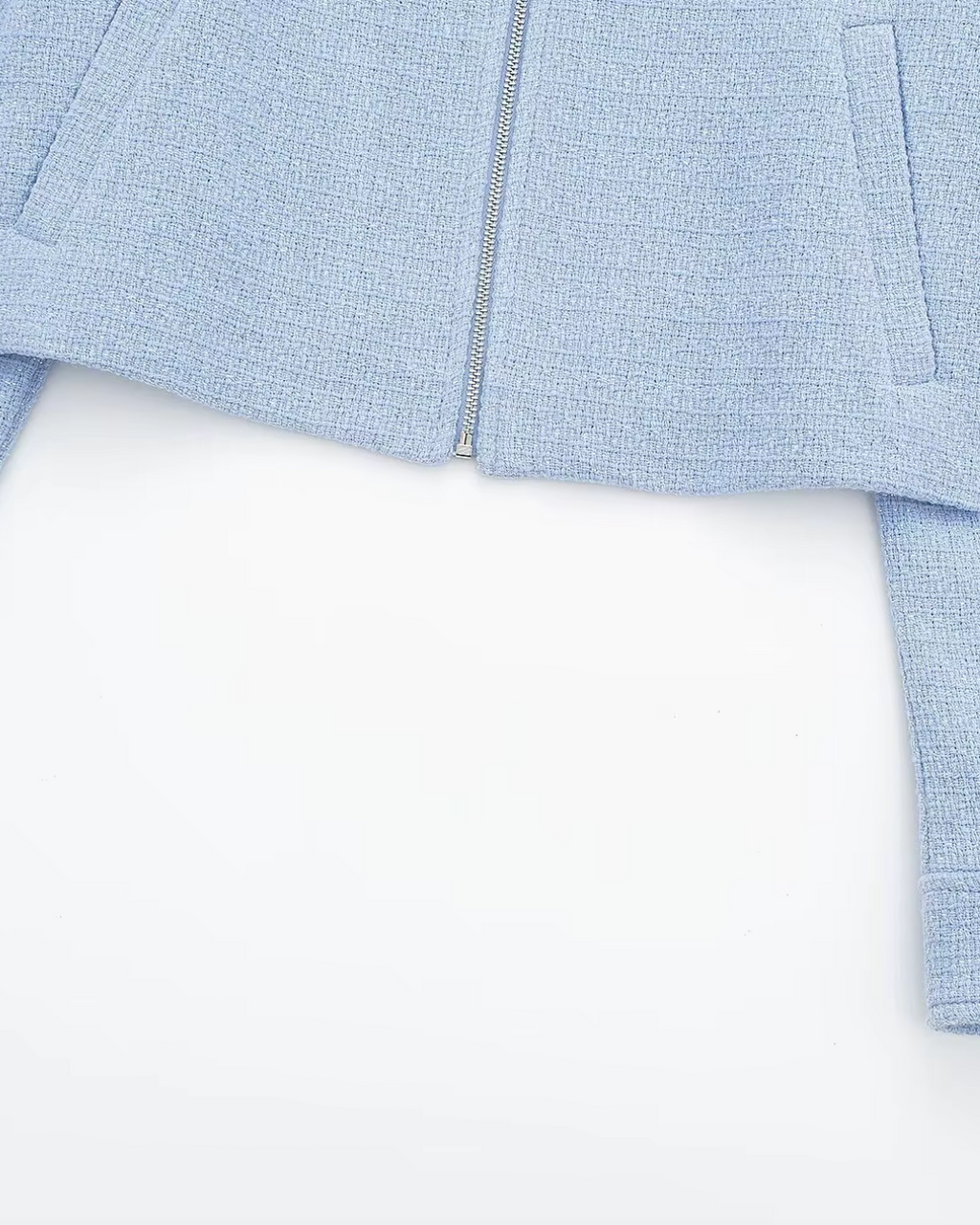 Lichtblauwe Cropped Damesjas met Kraag