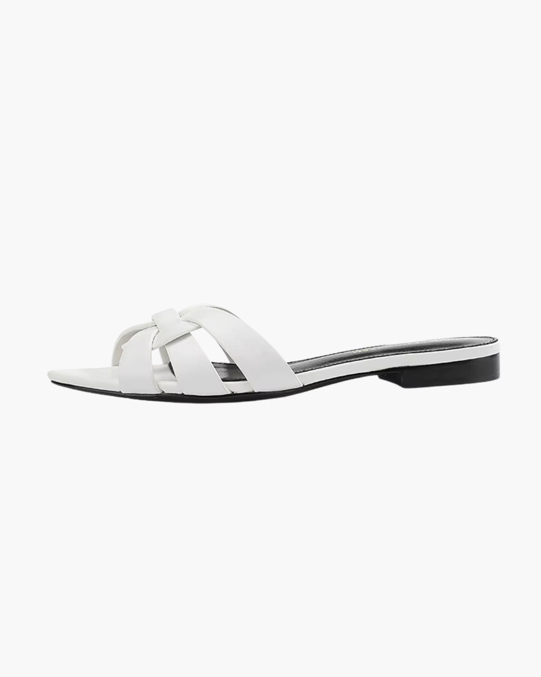 Gevlochten Slippers Dames – Platte Muiltjes met Puntige Neus | Zwart & Wit