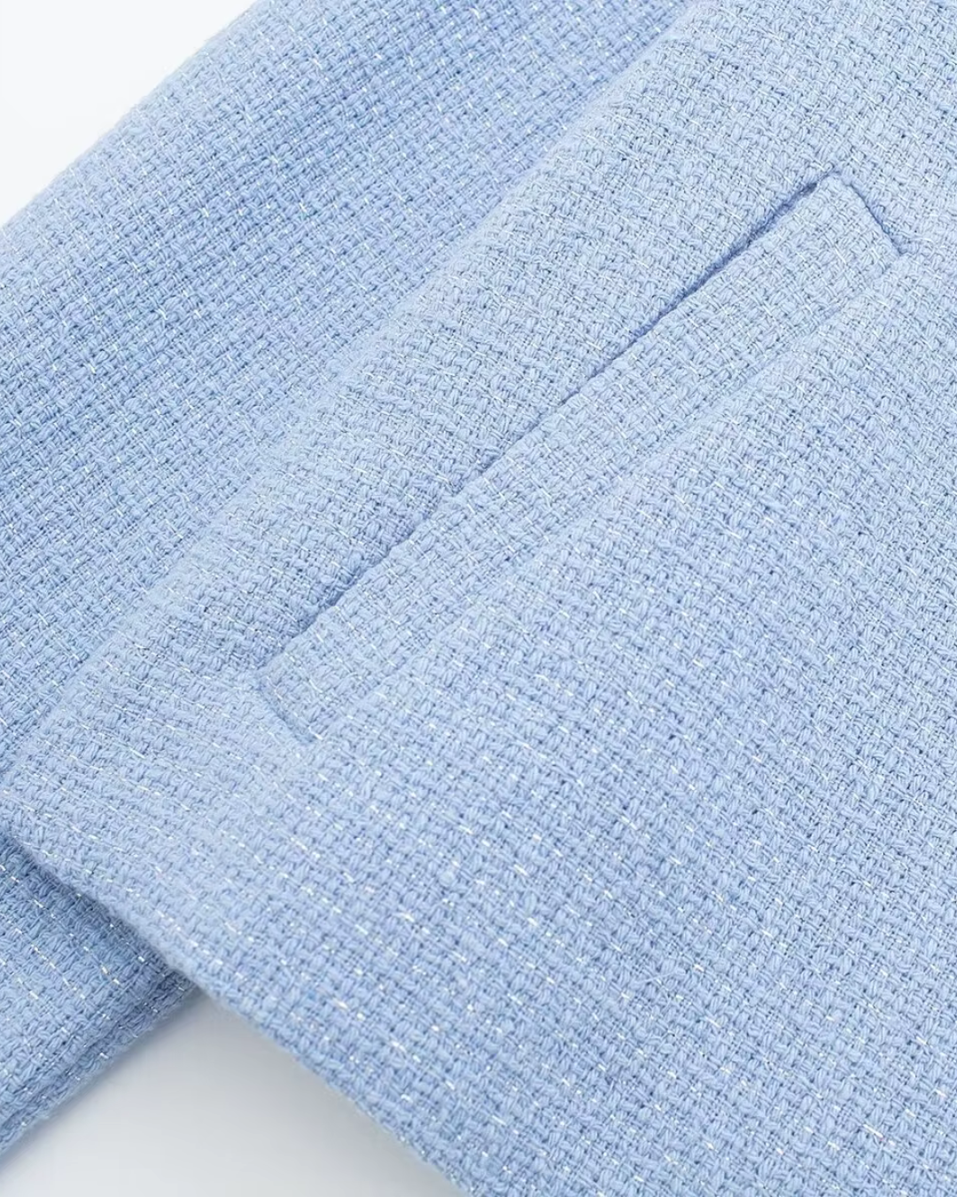 Lichtblauwe Cropped Damesjas met Kraag