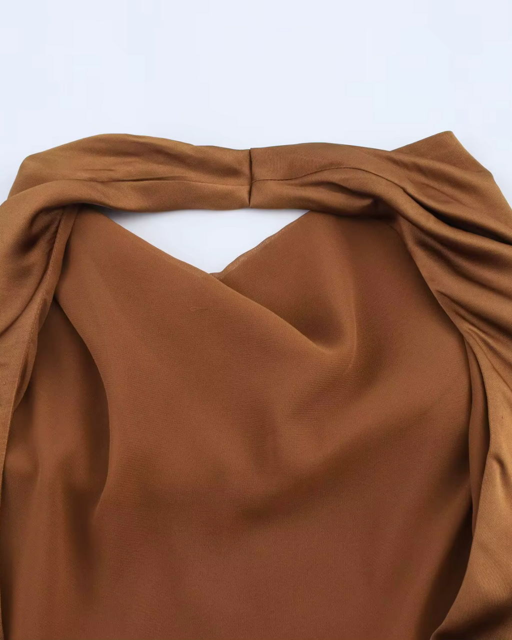 Bruine Satijnen Halter Maxi Jurk
