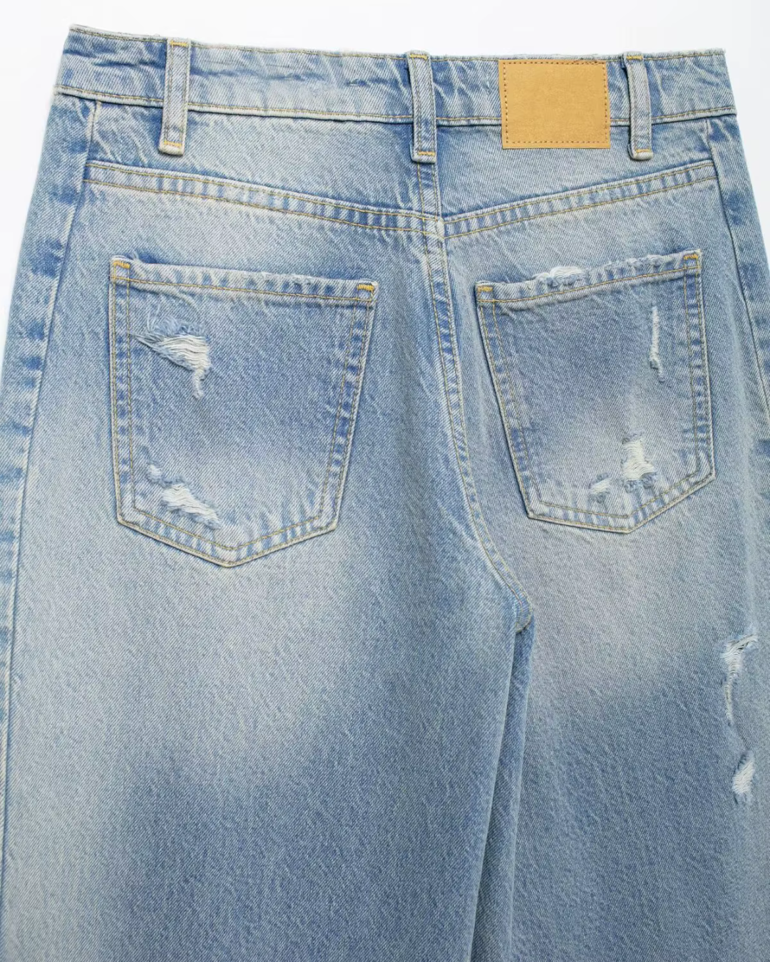 Lichtblauwe Wide Leg Jeans met Destroyed Details