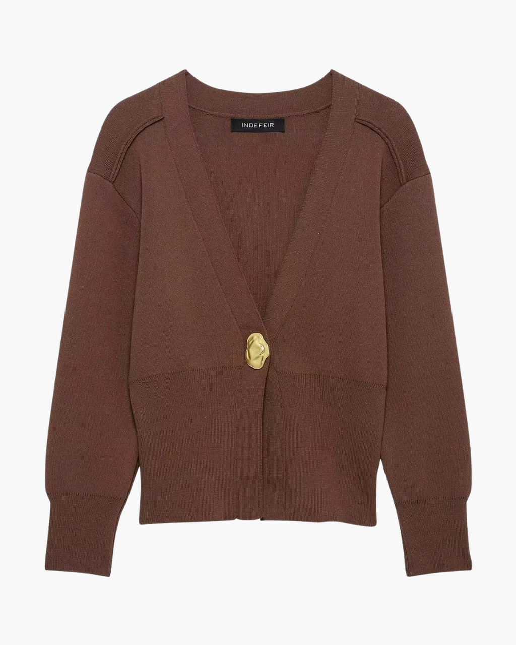 Bruin Gebreid Damesvest met Gouden Knoop