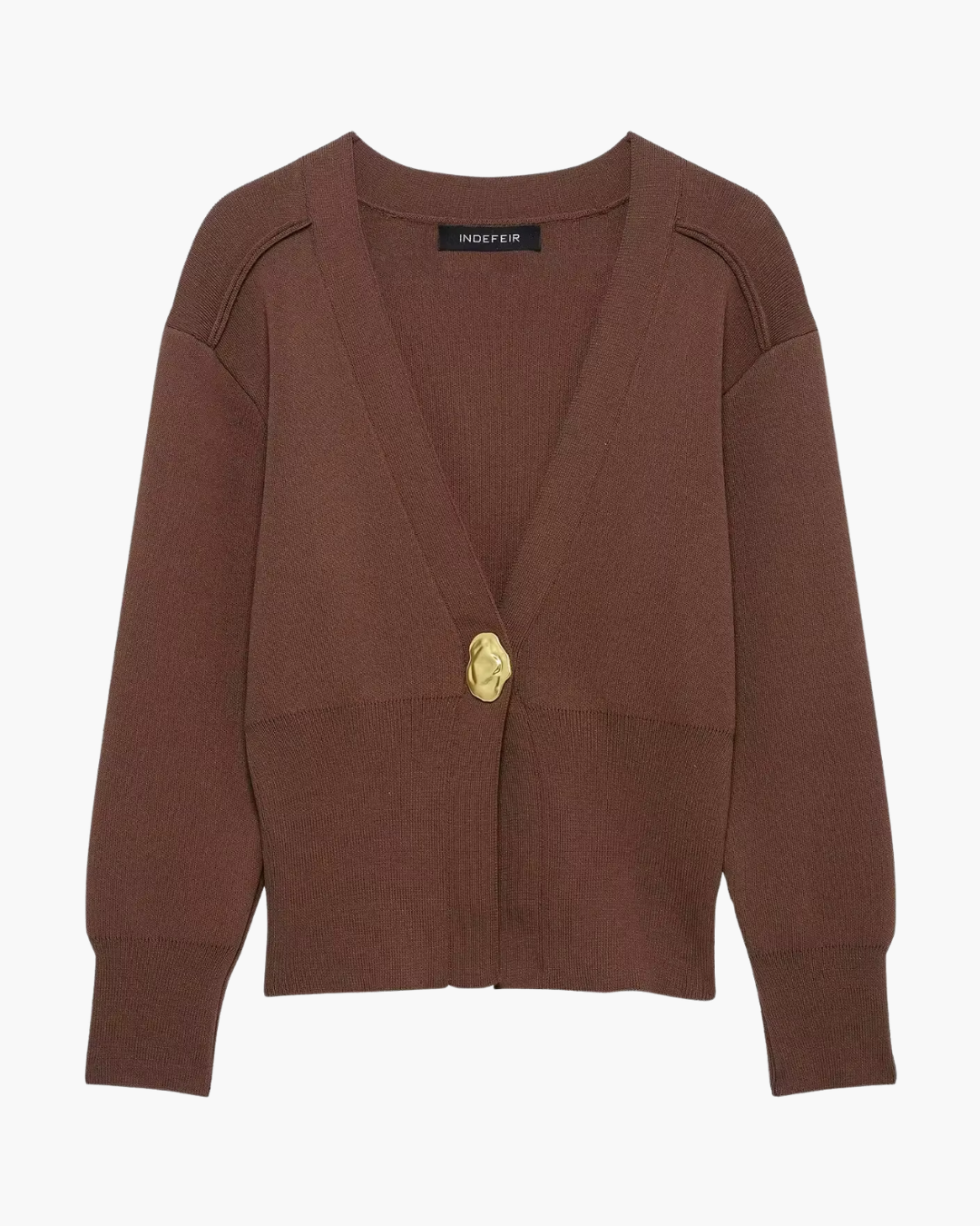 Bruin Gebreid Damesvest met Gouden Knoop