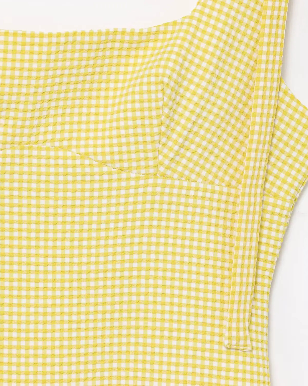 Gele Geruite Mini Jurk met Strikbandjes