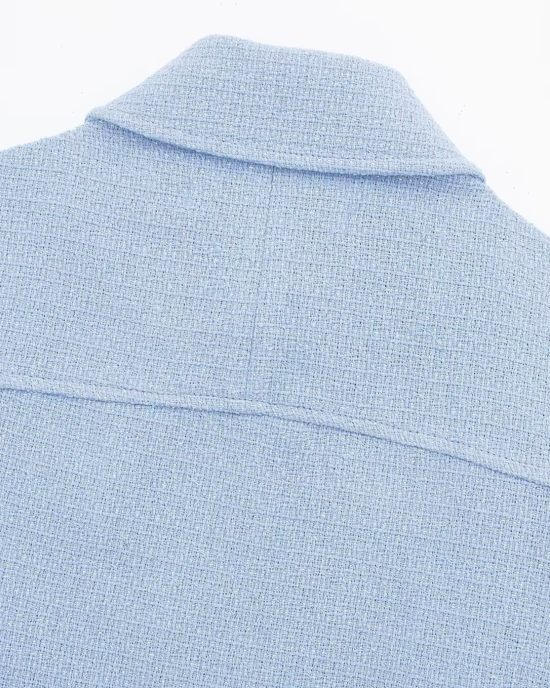 Lichtblauwe Cropped Damesjas met Kraag
