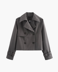 Grijze Cropped Trenchcoat met Dubbele Knopen