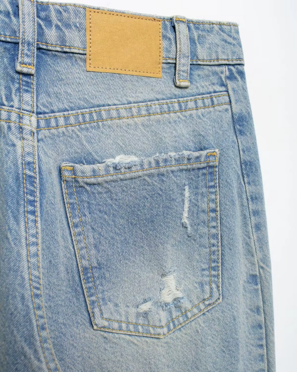 Lichtblauwe Wide Leg Jeans met Destroyed Details