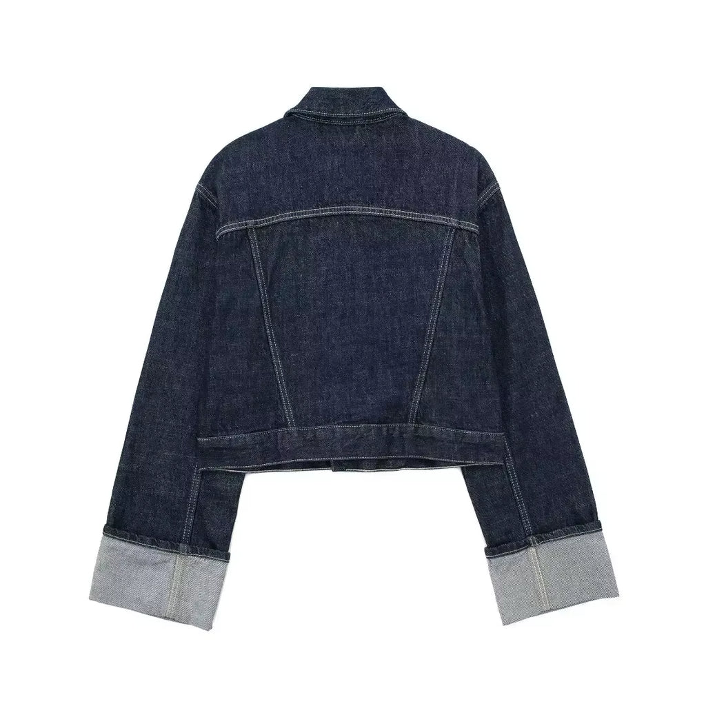 Tweedelige Denim Set – Cropped Jack & Wijde Spijkerbroek Donkerblauw