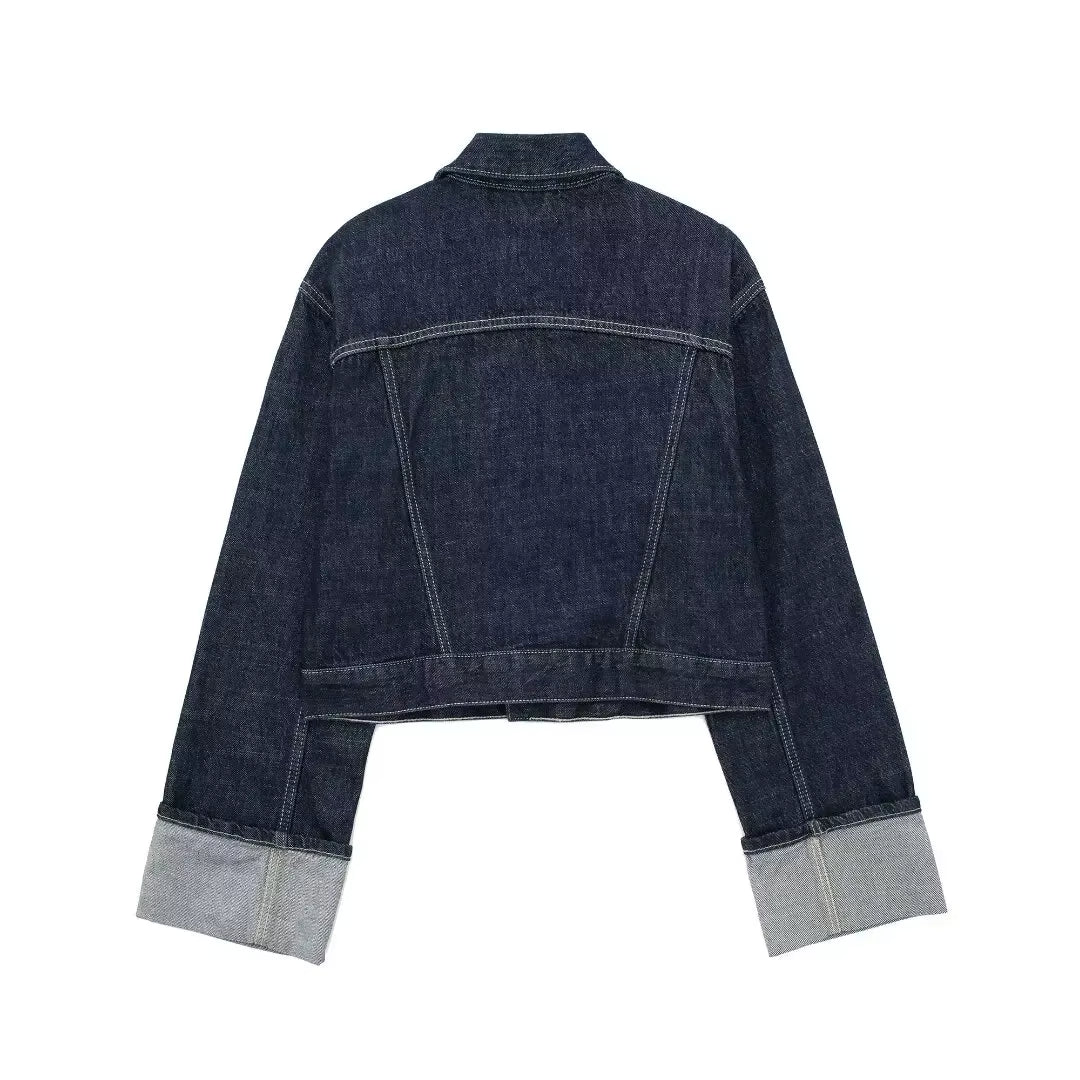 Tweedelige Denim Set – Cropped Jack & Wijde Spijkerbroek Donkerblauw