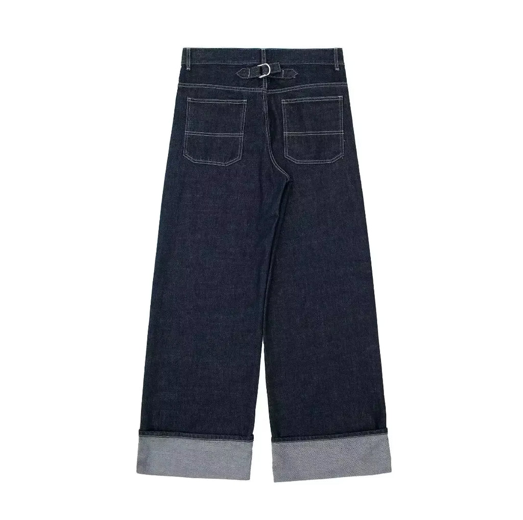 Tweedelige Denim Set – Cropped Jack & Wijde Spijkerbroek Donkerblauw