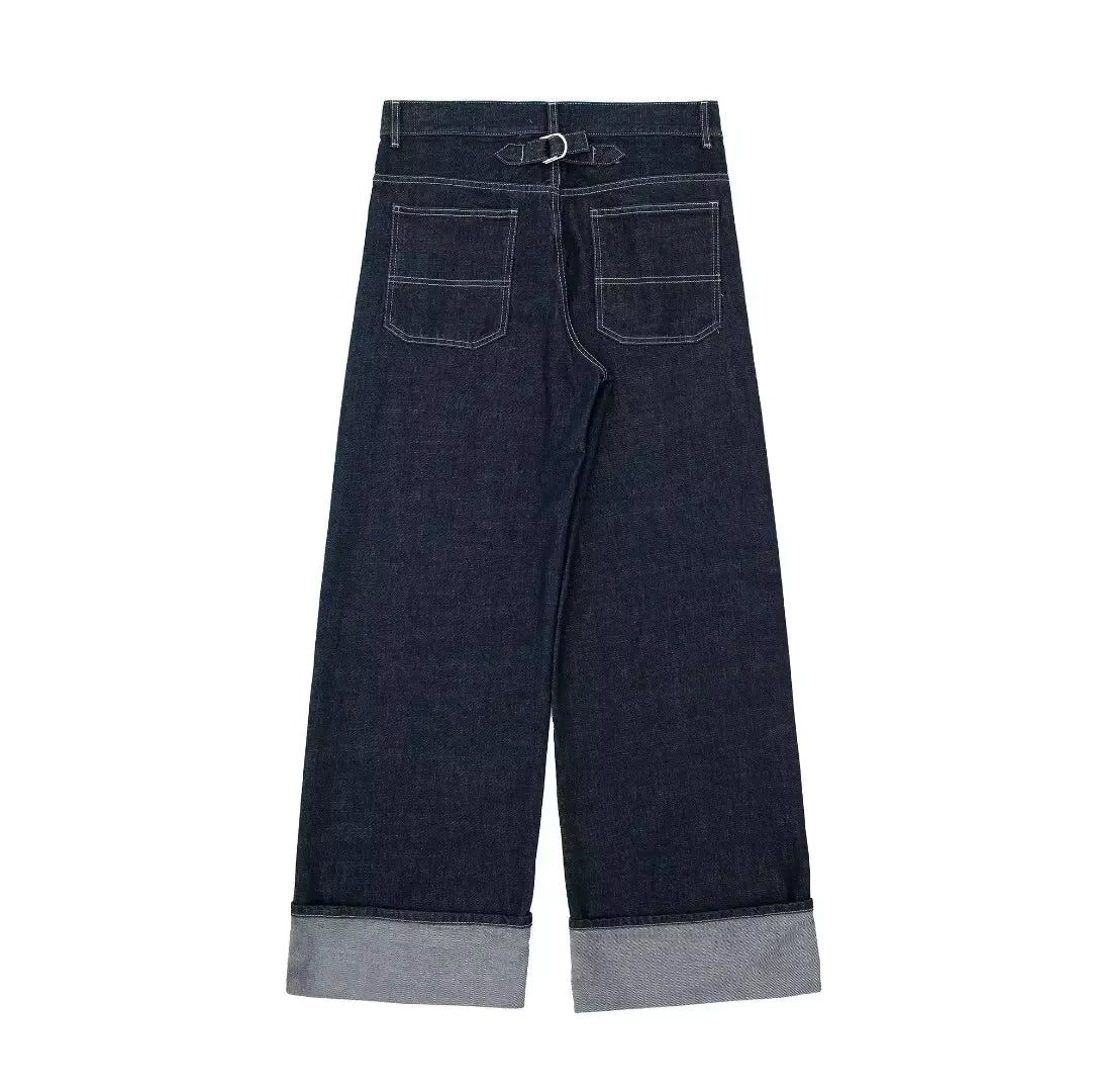 Tweedelige Denim Set – Cropped Jack & Wijde Spijkerbroek Donkerblauw