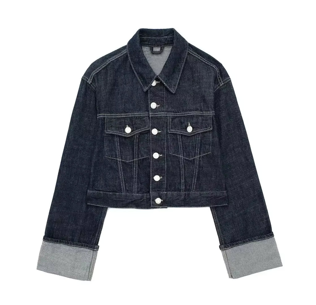 Tweedelige Denim Set – Cropped Jack & Wijde Spijkerbroek Donkerblauw