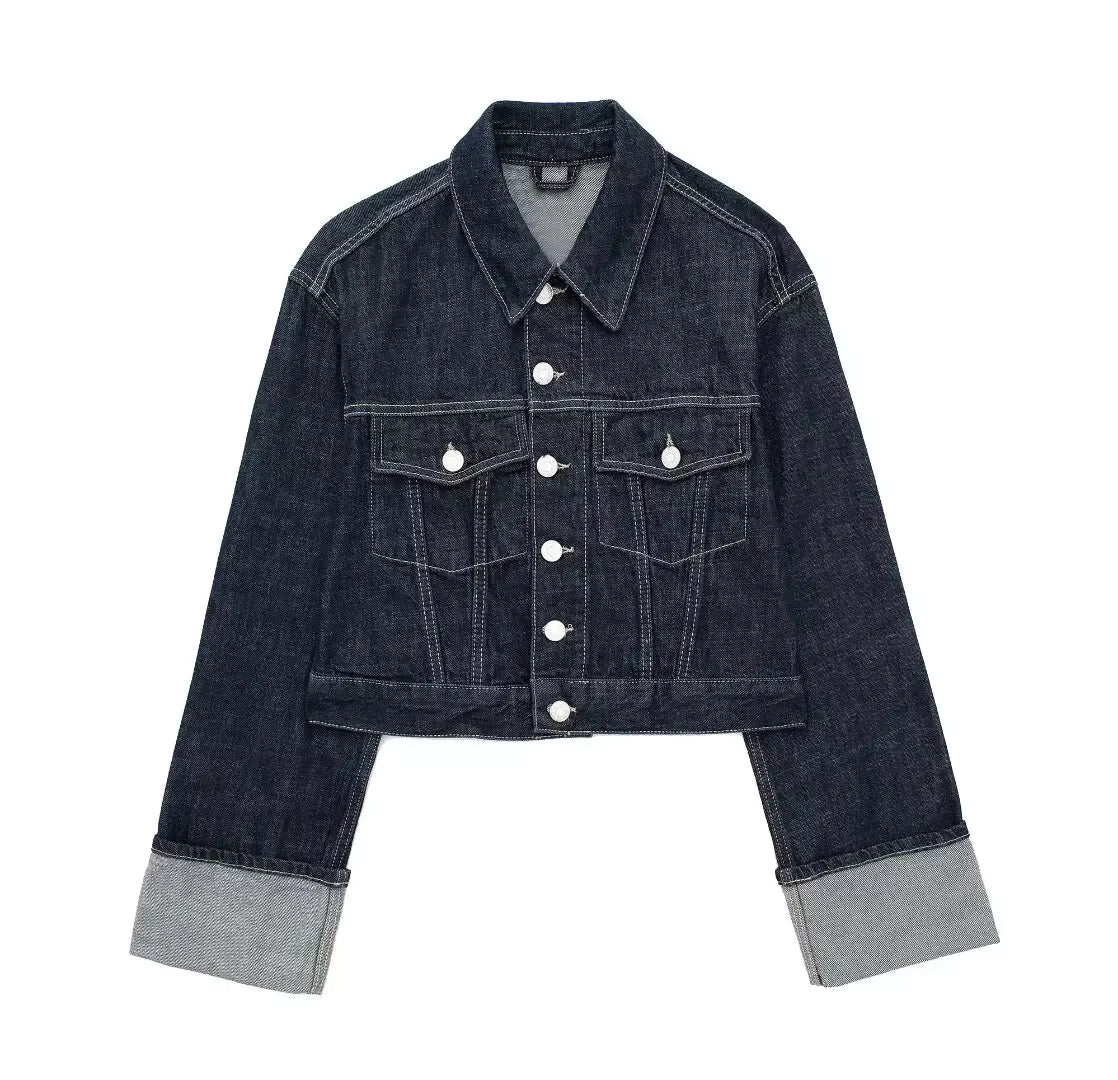Tweedelige Denim Set – Cropped Jack & Wijde Spijkerbroek Donkerblauw