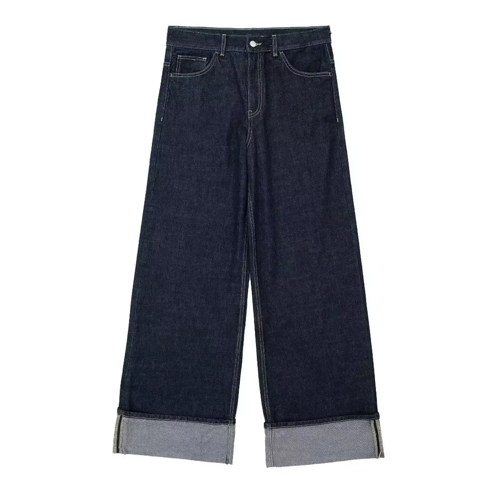 Tweedelige Denim Set – Cropped Jack & Wijde Spijkerbroek Donkerblauw