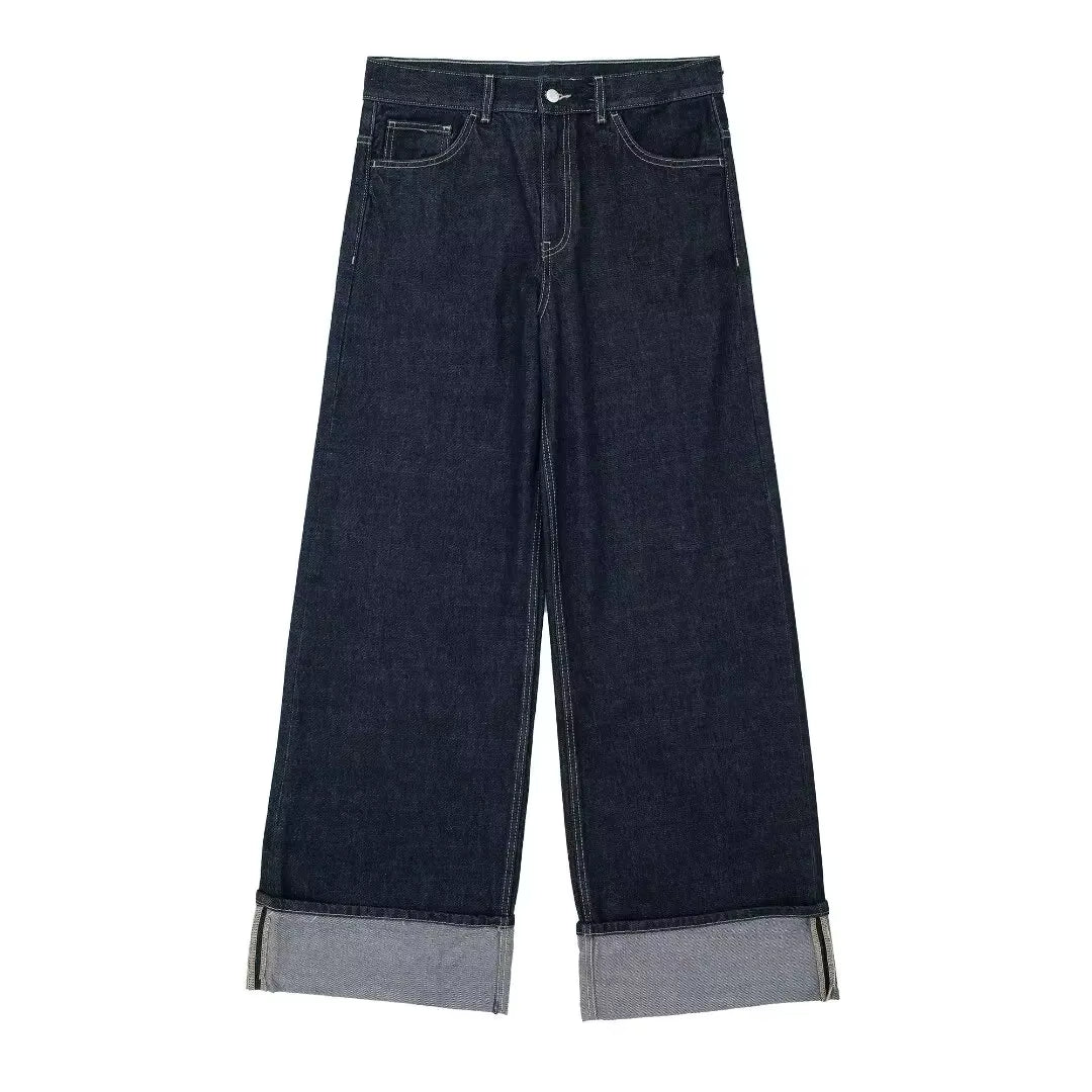 Tweedelige Denim Set – Cropped Jack & Wijde Spijkerbroek Donkerblauw