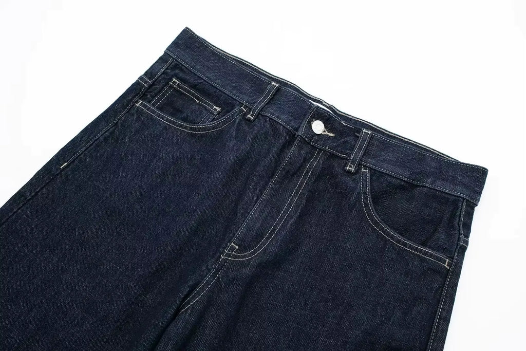 Tweedelige Denim Set – Cropped Jack & Wijde Spijkerbroek Donkerblauw