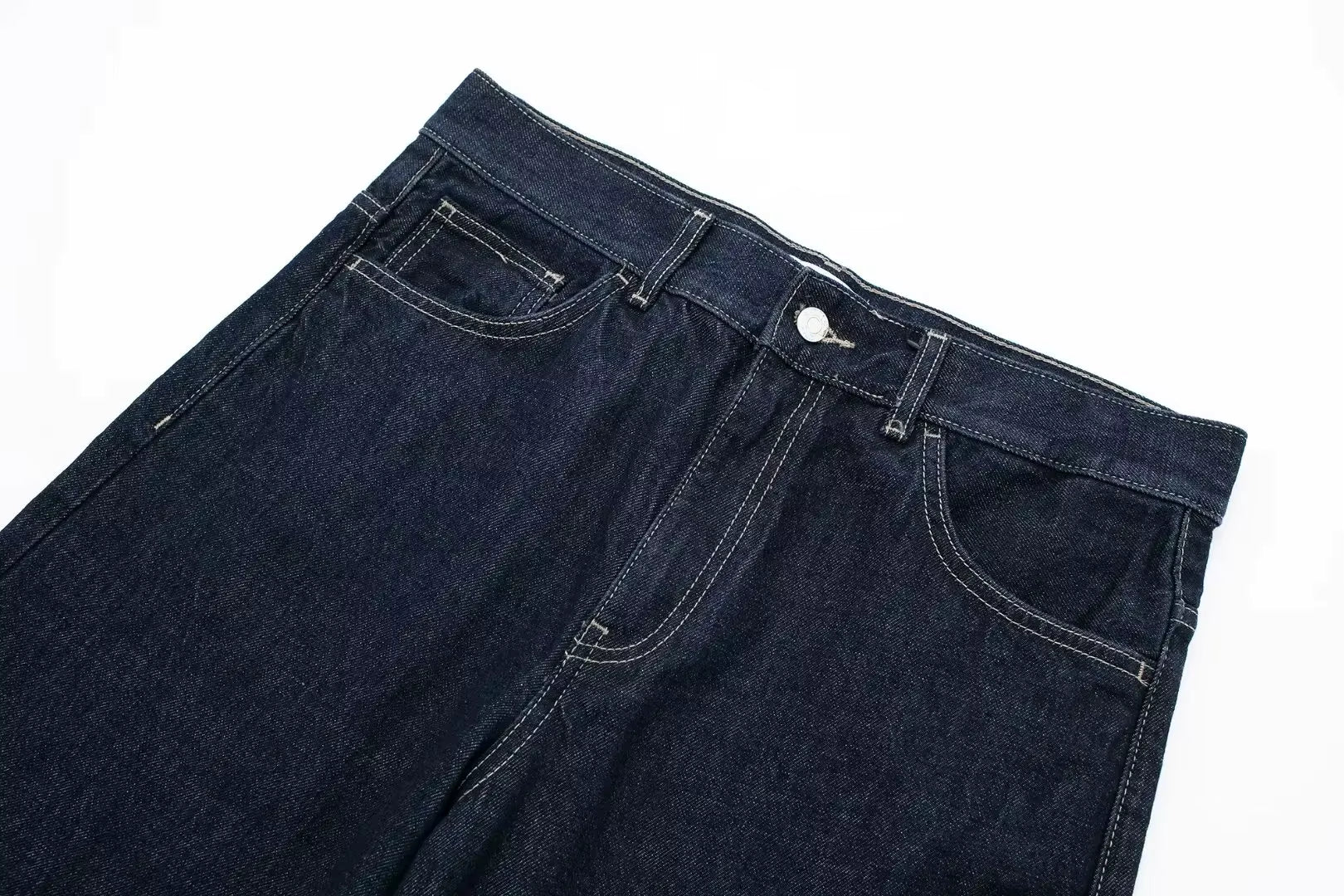 Tweedelige Denim Set – Cropped Jack & Wijde Spijkerbroek Donkerblauw