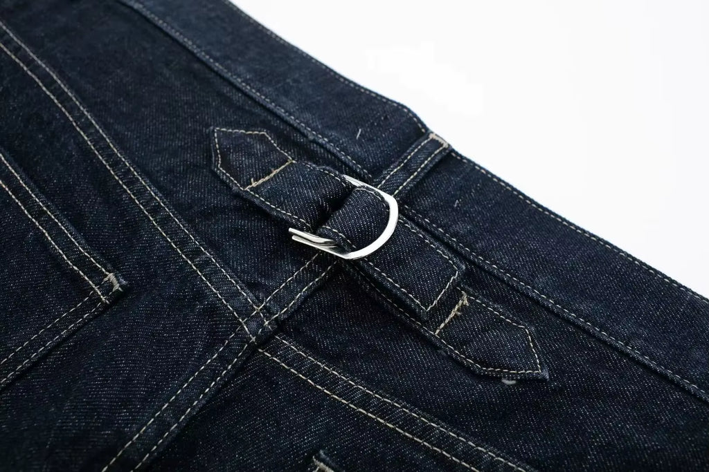 Tweedelige Denim Set – Cropped Jack & Wijde Spijkerbroek Donkerblauw