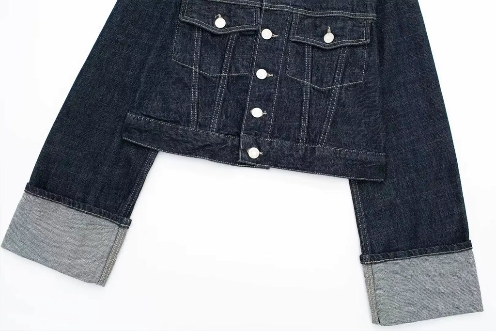Tweedelige Denim Set – Cropped Jack & Wijde Spijkerbroek Donkerblauw