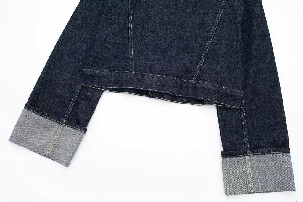 Tweedelige Denim Set – Cropped Jack & Wijde Spijkerbroek Donkerblauw