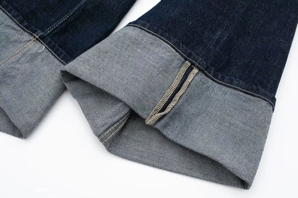 Tweedelige Denim Set – Cropped Jack & Wijde Spijkerbroek Donkerblauw