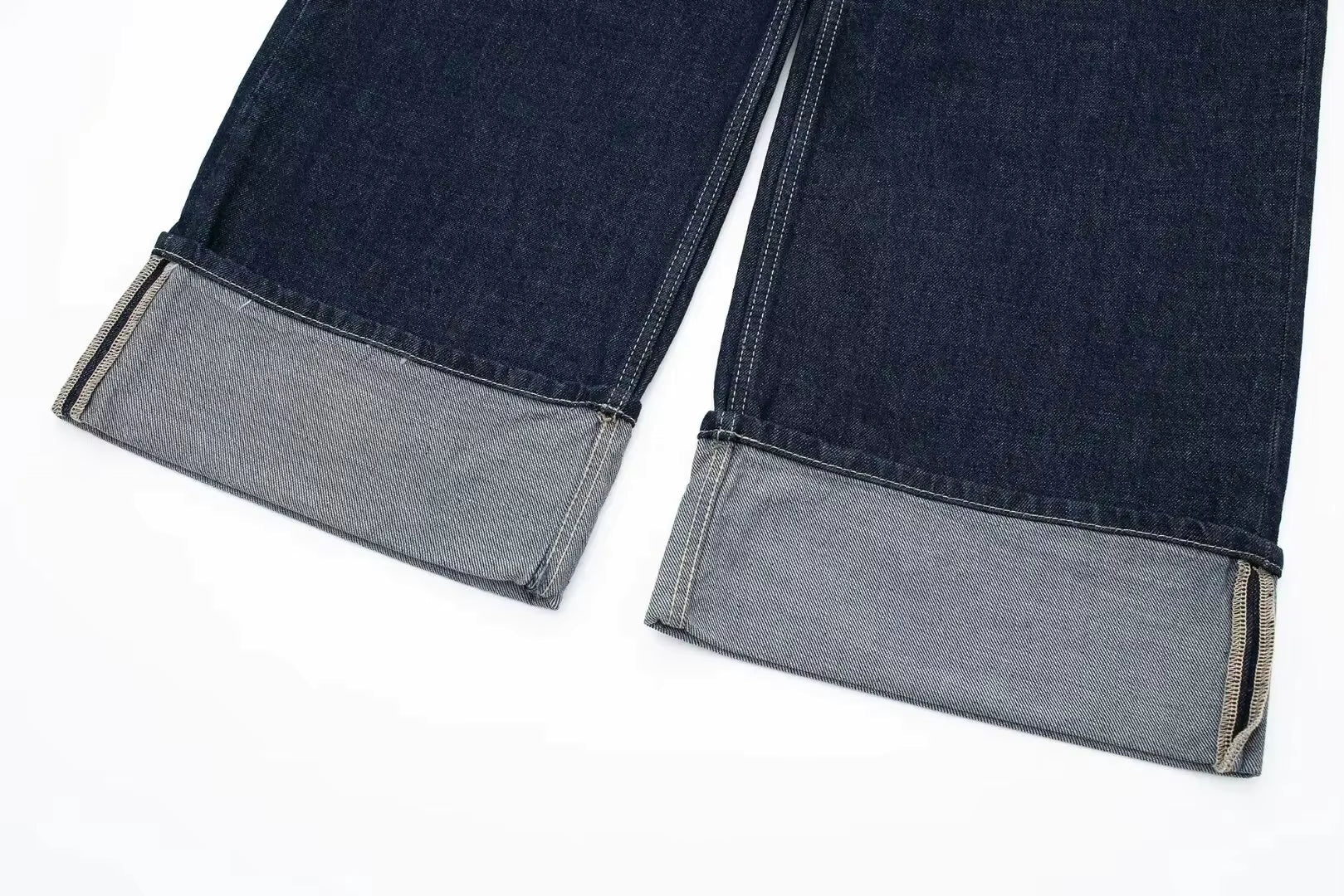 Tweedelige Denim Set – Cropped Jack & Wijde Spijkerbroek Donkerblauw
